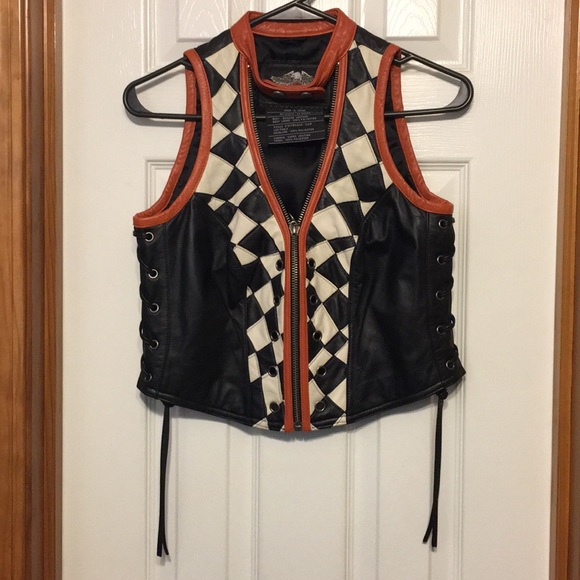 Harley-Davidson Jackets & Blazers - Harley-Davidson Black and Orange Checkered Vest